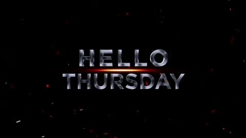 Metallic chrome text design reading hello thursday with glowing orange ligh.. Video stock 343575938