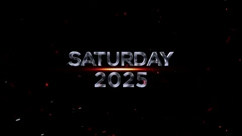 Metallic chrome text design reading saturday 2025 with glowing light flare .. Vídeos de archivo 343575941
