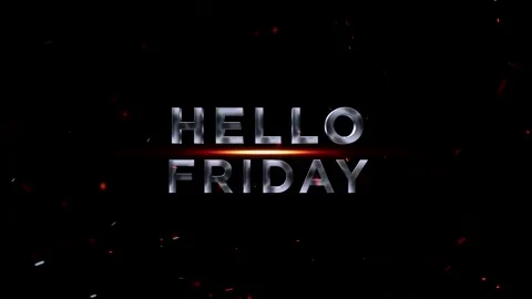 Metallic chrome text design saying Hello Friday with glowing orange light Video stock 343575975