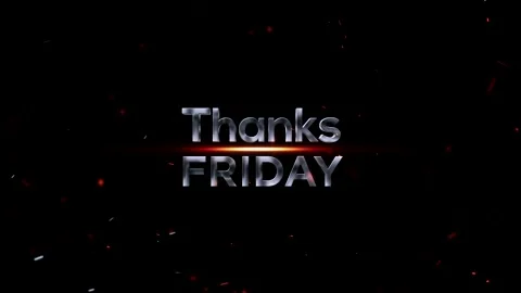 Metallic chrome text design saying thanks friday with glowing light effects Video stock 343575990