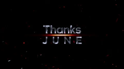 Metallic chrome text design saying Thanks June with glowing orange light flar Vídeo Stock 343576003