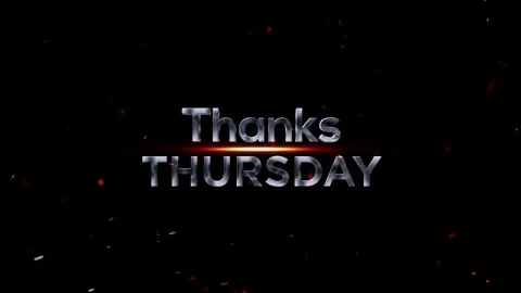 Metallic chrome text design saying Thanks Thursday with glowing fire sparks Vídeos de archivo 343576032