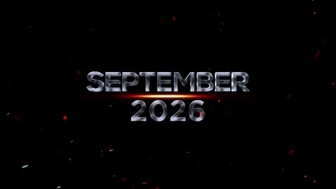 Metallic chrome text design for September 2026 with glowing orange light ef.. Video stock 343575937