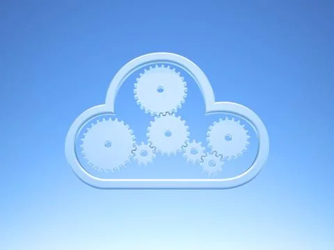 Metallic cloud computing icon on blue sky Stock Illustration