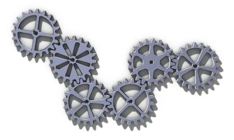 Metallic cogwheel set. 3D rendering illustration. Stock Illustration