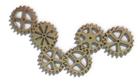 Metallic cogwheel set. 3D rendering illustration. 库存插图
