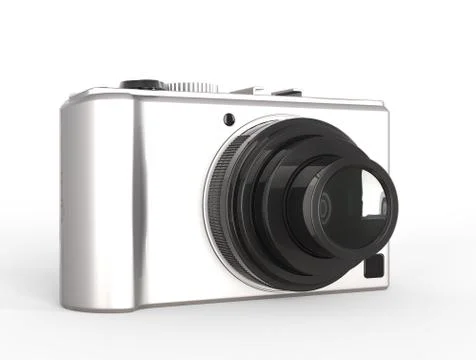 Metallic compact digital photo camera - front view Illustrazione stock