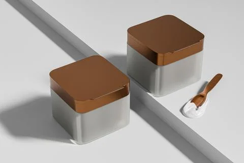 Metallic copper flip top cap cream container mockup, Square skincare Jar Stock Illustration