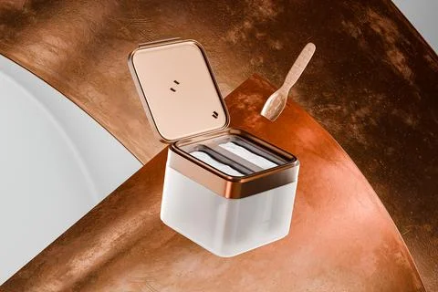 Metallic copper flip top cap cream container mockup, Square skincare Jar Stock-Illustration