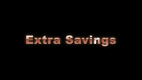 Metallic Copper Text Extra Savings" Glowing on a Black Background 스톡 동영상 335826343