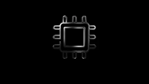 Metallic CPU Processor Icon Animation on Black Background Video stock 330985268