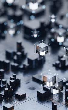 Metallic cube circuit board, 3d rendering. Stock Illustration