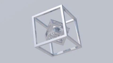 Metallic cubes and sphere. Abstract illustration, 3d render. Stock Illustration
