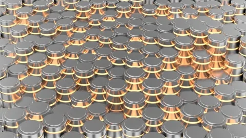 Metallic Cylindrical Motion: Silver and Orange Cylinders Rising and Falling Stock Footage 279806292