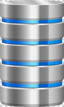 Metallic databases stack illustration. Gray cylinders with blue bands symbo.. Illustrazione stock