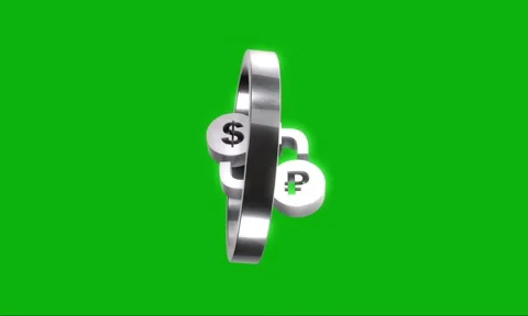 Metallic dollar and ruble currency exchange icon spinning in chrome ring on.. Stock Footage 346499656