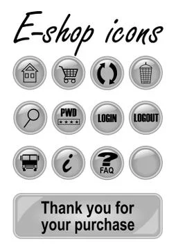 Metallic e-shop buttons set for website, elegant icons with pictogram symbols Stock Illustration