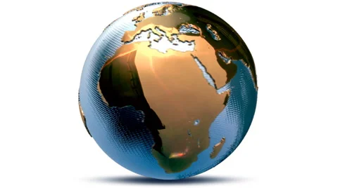 Metallic earth rotating o a white background with a shadow. Stock Footage 44560077
