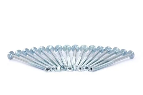 Metallic elevator bolts and nuts in front Stock Photos