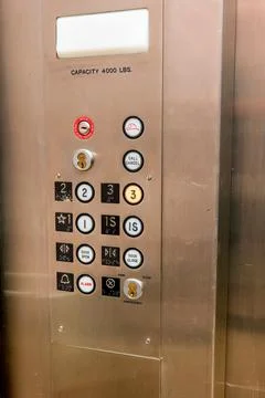 Metallic Elevator control panel with push buttons to floor or occupants Stock Photos
