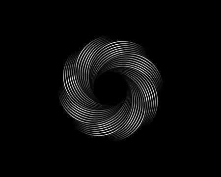 Metallic Flower Vortex, vector geometric circles logo design isolated on black Ilustración de archivo
