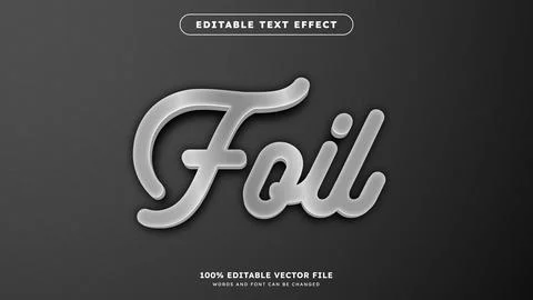 Metallic Foil silver editable text effect on grey background Stock Illustration