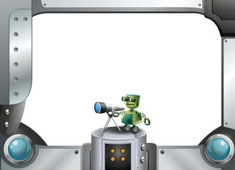 A metallic frame with a robot and a telescope Illustrazione stock