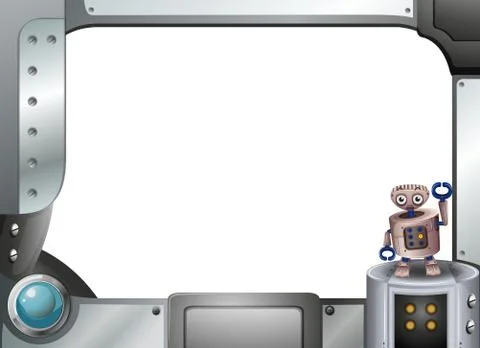 A metallic frame with a robot standing Stock Illustration