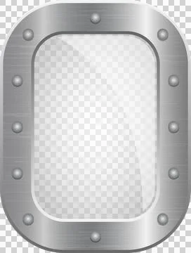 Metallic frame with rounded edges, rivet accents, and a blank, shiny interi.. Stock Illustration