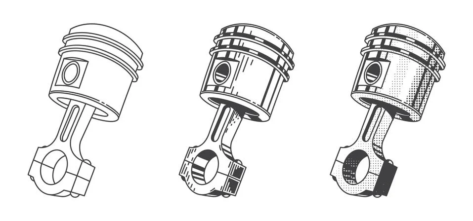 Metallic gear piston. Car engine part. Set of Vector illustrations. Automobil Stock-Illustration