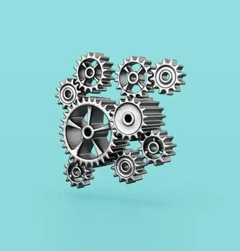 Metallic Gears on Blue Background Stock Illustration