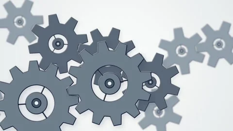 Metallic gears interlocking and rotating seamless loop Stock Footage 345657784