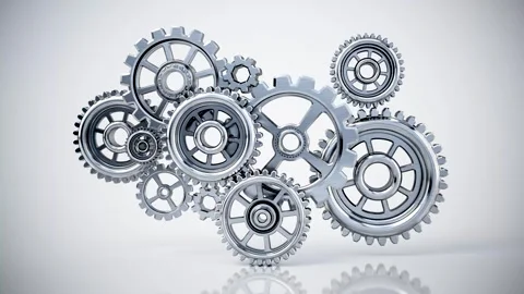 Metallic gears in various size and shapes rotating. Stock Footage 285502249