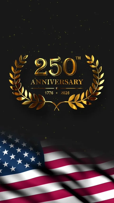 Metallic Gold 250th Anniversary Text and Laurel Wreath Animation. 스톡 동영상 337350139