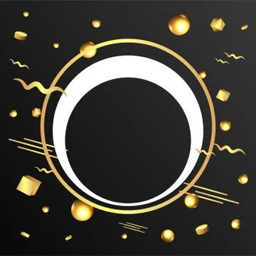 Metallic golden round frame with floating geometrical forms, realistic minima Stock Illustration