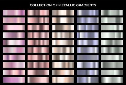 Metallic gradient big set. Shiny metal texture gradation background collection. Stock Illustration