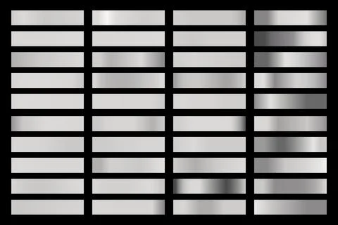 Metallic gradient collection with shiny silver hologram. Holographic foil Stock Illustration