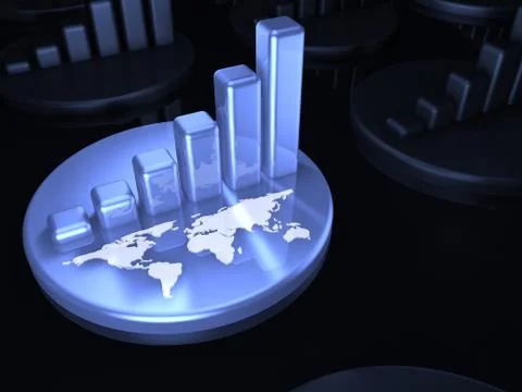 Metallic graph with world map Stock-Illustration