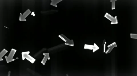 Metallic gray arrows on black, moving in chaos. 스톡 동영상 12566718