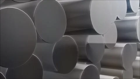 Metallic gray cylinders forming a uniform abstract pattern Stock Footage 320457189