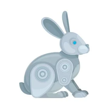 Metallic gray rabbit robot. Side view. Vector illustration on a white background Stock Illustration