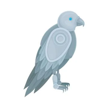 Metallic gray robot in the form of a falcon. Side view. Vector illustration on a Stock Illustration