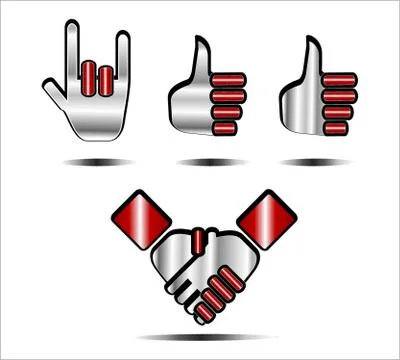Metallic handshake &amp; thumbs up icon Stock Illustration
