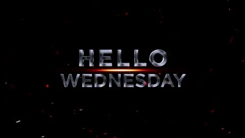 Metallic hello wednesday typography design with glowing orange light effect.. Video stock 343576070