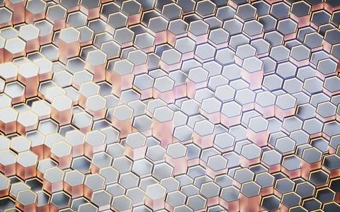 Metallic hexagon material background, 3d rendering. Stock Illustration