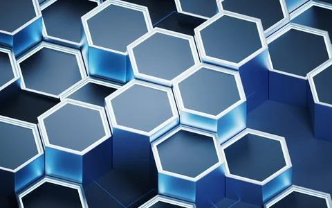 Metallic hexagon material background, 3d rendering. Stock Illustration