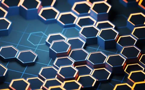 Metallic hexagon material background, 3d rendering. Stock Illustration