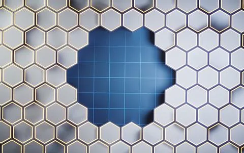 Metallic hexagon material background, 3d rendering. Stock Illustration