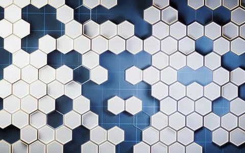 Metallic hexagon material background, 3d rendering. Stock Illustration