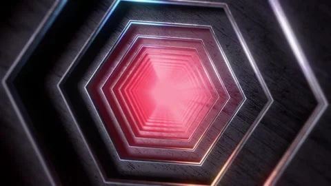 Metallic Hexagons Tunnel With Red Light 스톡 동영상 241009482